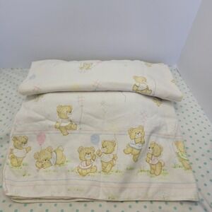 Vtg Toddle Time Unisex 100% Cotton Bears Balloons Receiving Blankets Set Of 2
